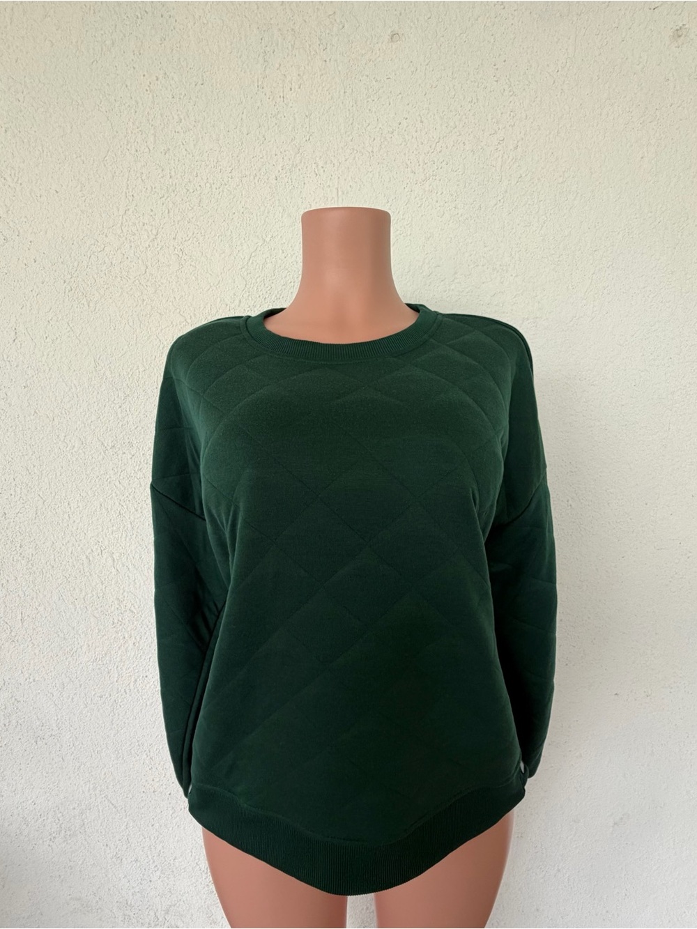 Westbound Dark Green Quilted Crewneck Sweater